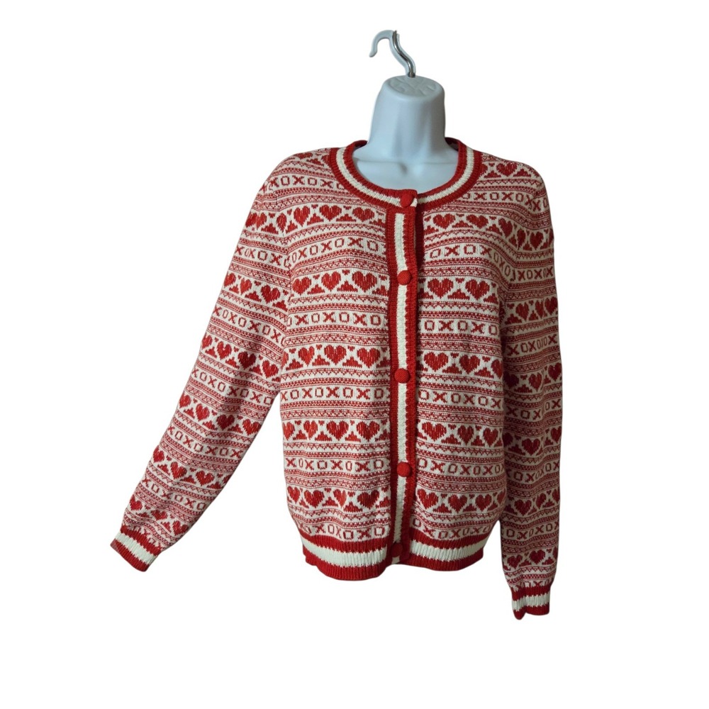 Marled Red & White Heart XOXO Button-Down Cardigan Sweater S NWT